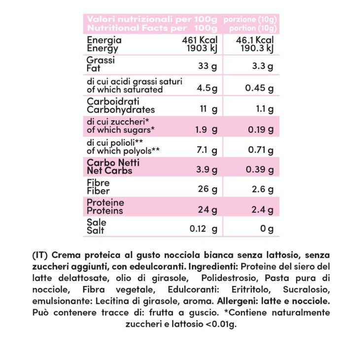 Crema proteica Nocciola Bianca Senza Lattosio