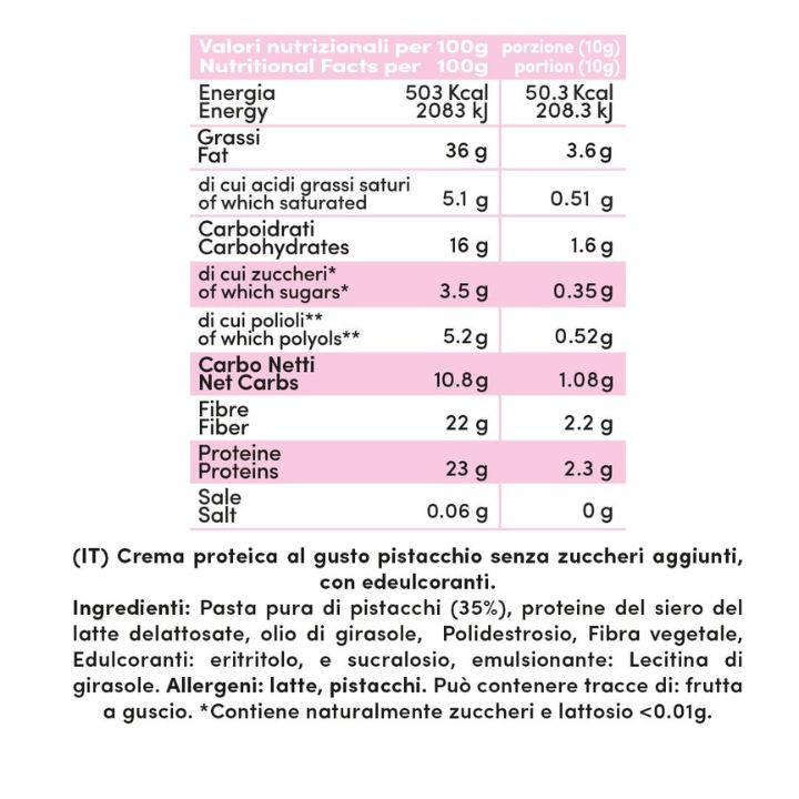 Crema proteica 35% Pistacchio Senza Lattosio 200g