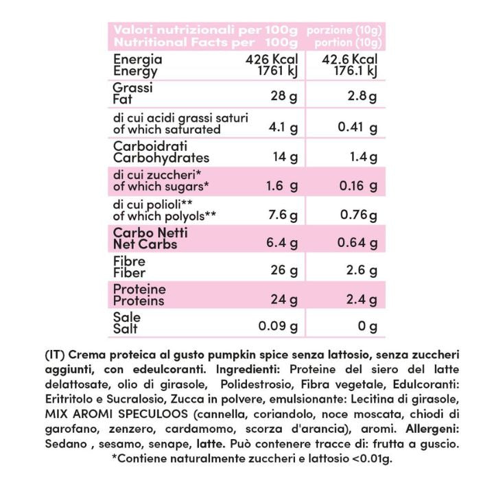 Crema proteica Pumpkin Spice *Limited Edition* Senza Lattosio 200g