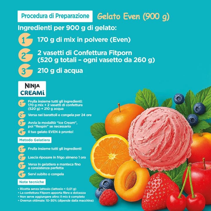 Even Gelato alla Frutta - Mix Proteico Low - cal 170g + 2 Confetture di Frutta (510g) - Fitporn® - Healthy Food, Looking Good.