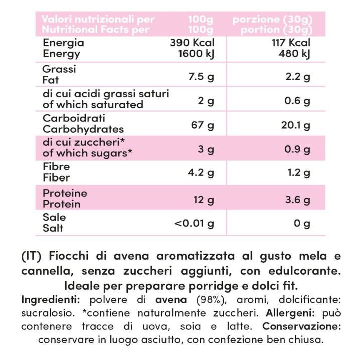 Fiocchi di avena baby aromatizzati Mela e Cannella 750g - Fitporn® - Healthy Food, Looking Good.