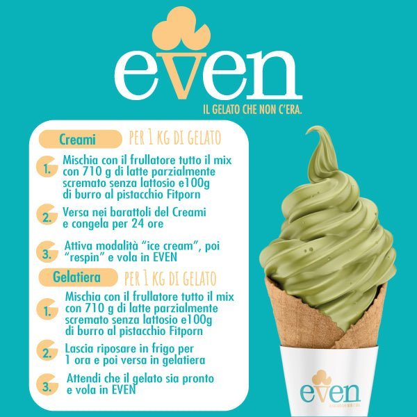 Even Gelato al Pistacchio - Mix Proteico Low - cal 190g + Burro di Pistacchio 200g - Fitporn® - Healthy Food, Looking Good.