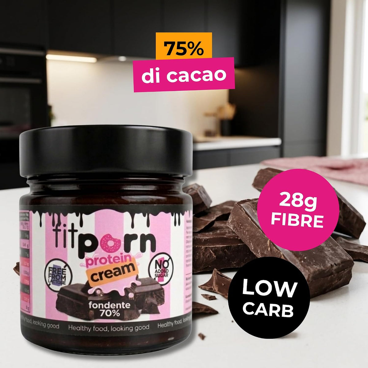 Crema proteica Cioccolato Fondente 70% Senza Lattosio 200g - Fitporn® - Healthy Food, Looking Good.