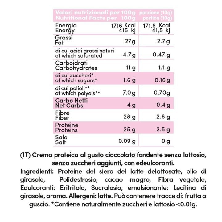 Crema proteica Cioccolato Fondente 70% Senza Lattosio - Fitporn® - Healthy Food, Looking Good.