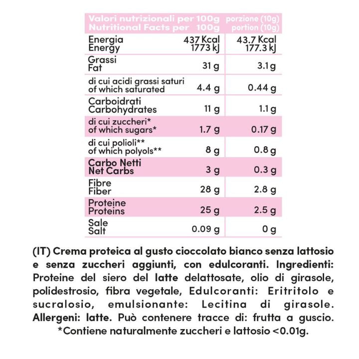 Crema proteica Cioccolato Bianco Senza Lattosio 200g