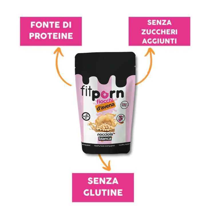 fiocchi di avena nocciola bianca senza glutine, senza zuccheri aggiunti, fitporn