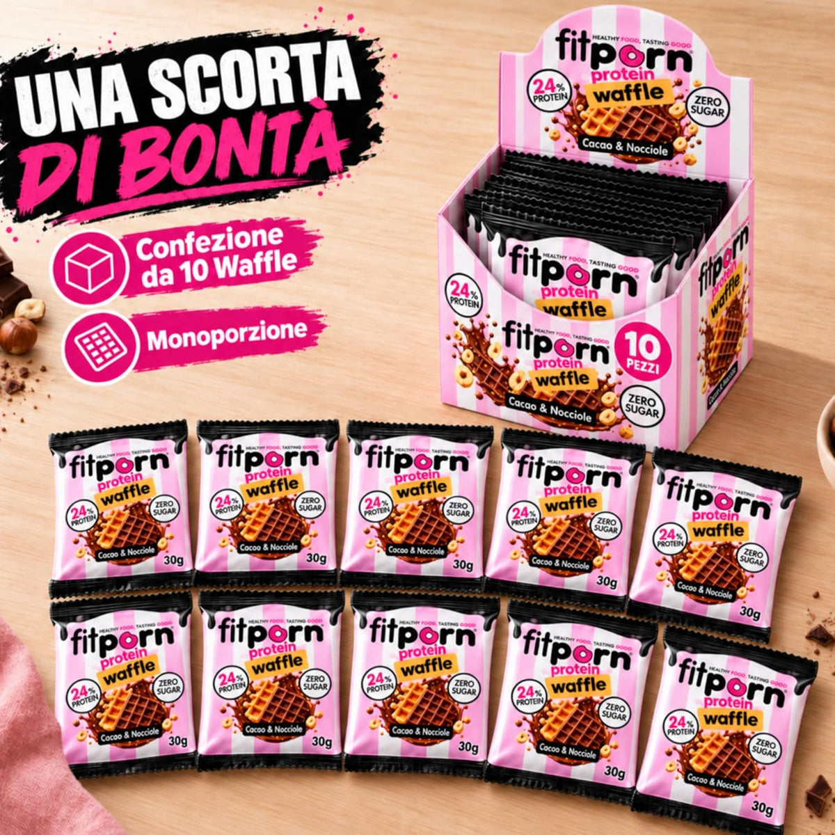 Protein Waffle Cacao & Nocciole 30g - Fitporn® - Healthy Food, Looking Good.