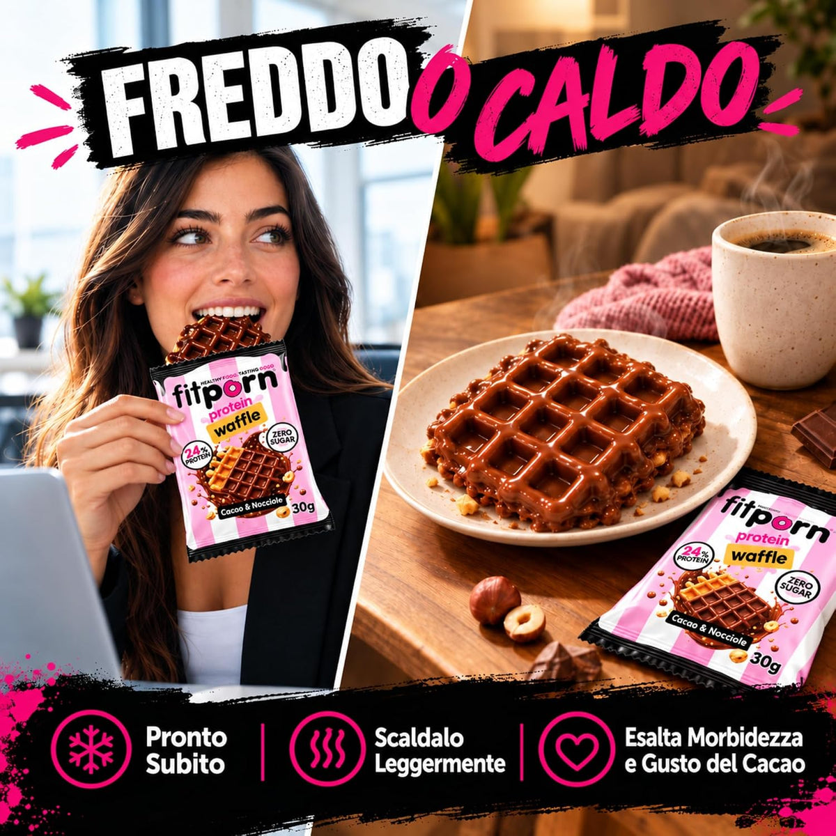 Protein Waffle Cacao & Nocciole 30g - Fitporn® - Healthy Food, Looking Good.