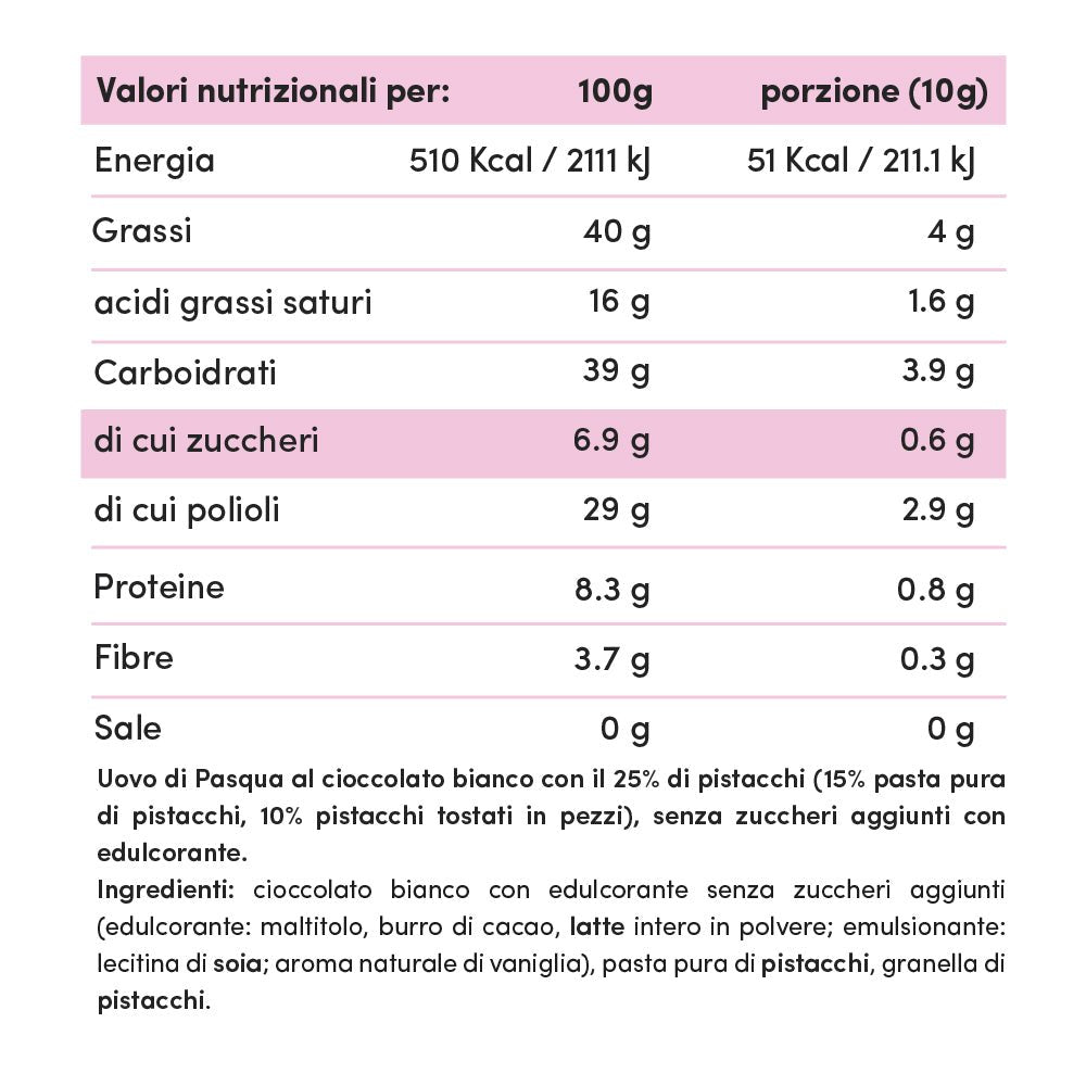 Uovo di Pasqua 25% Pistacchio senza zuccheri aggiunti 420g - Fitporn® - Healthy Food, Looking Good.