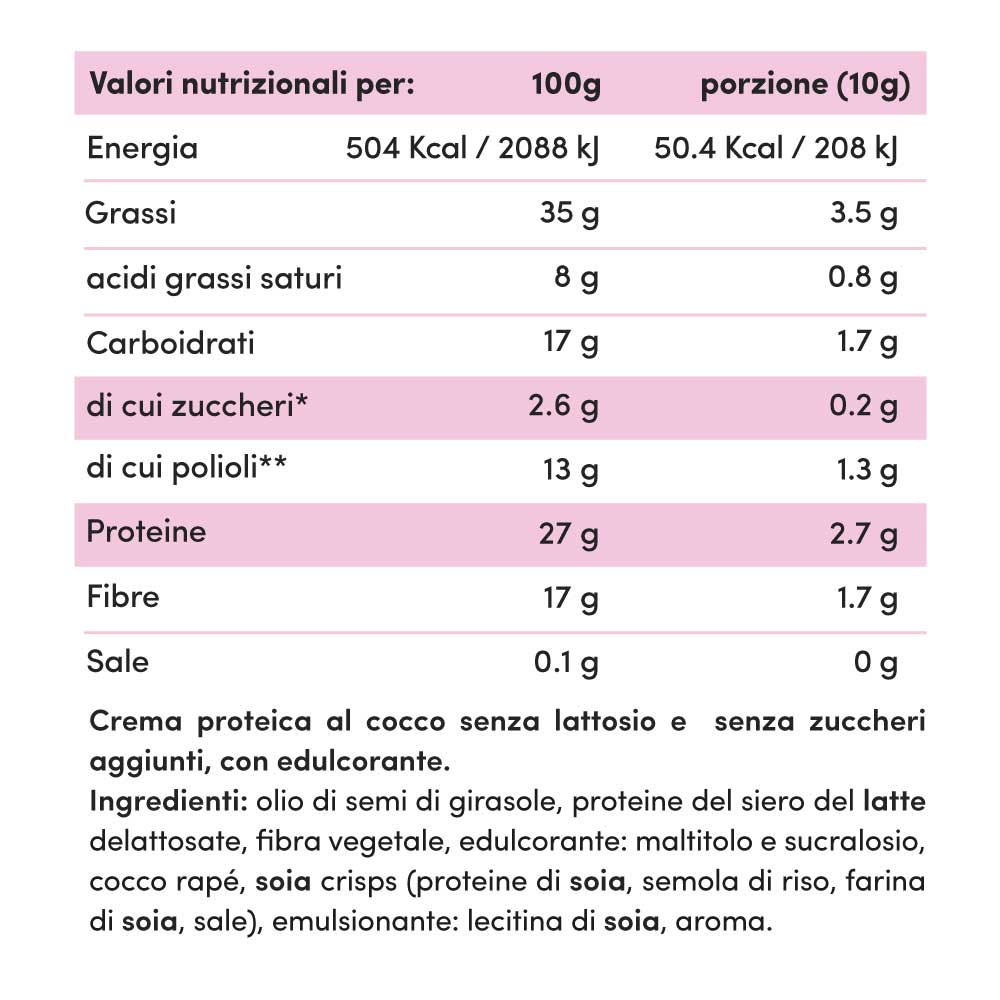 Crema proteica Cocco Crunchy Senza Lattosio 200g